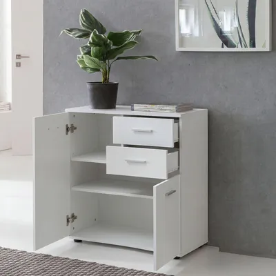 Produktbild von FineBuy Kommode Weiß mit Türen & Schubladen 71 x 78 x 35,5 cm Schrank Holz Flurschrank modern Mehrzweckschrank klein Anrichte Sideboard matt