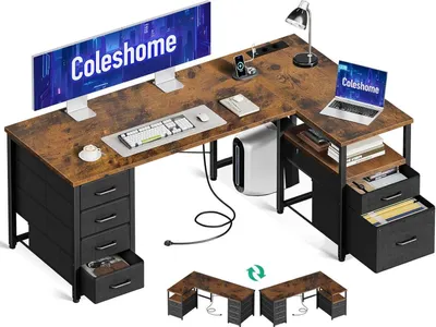 A corner desk setup with multiple monitors, a laptop, and accessories.