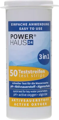 Produktbild von POWERHAUS24 3 in 1 Teststreifen Aktivsauerstoff, pH & Algenschutz, 50 Stück