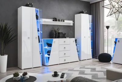 Immagine prodotto di Set bianco 4 pezzi parete attrezzata mobili soggiorno set cassettiera nuovo