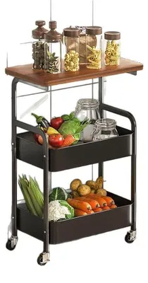 Keukenwagen mit 3 Ebenen, Rollwagen, 43x30x77 cm, schwarz