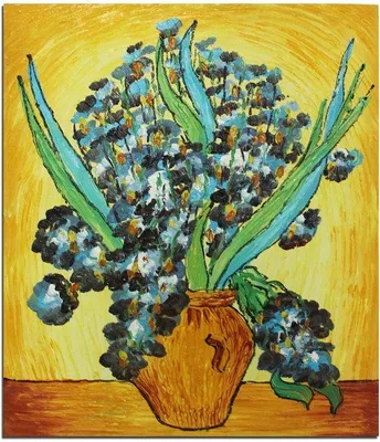 Productafbeelding van Ibenzoa® Handgeschilderde olieverfschilderingen op hoogwaardig canvas – reproductie van Vincent van Gogh's 'Iris', ingelijst, klaar om op te hangen, met diepblauwe bloemen, verkrijgbaar in verschillende formaten