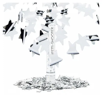 Produktbild von 10 x Party Popper Silber 40 cm, Sternenregen bis 8m Effekthöhe, Konfetti Kanone für Silvester, Geburtstag, Karneval