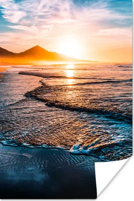 Produktbild von MuchoWow® Poster Sonnenuntergang - Meer - Berg - Horizont - Landschaft - Blau 120x180 cm - Kunstposter