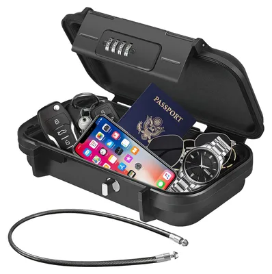 Produktbild von Tragbarer Tresor – Sicherheitsbox für den Außenbereich – Wasserfest und robust – Schwarz – Schlüsselsafe – Geeignet für Reisen, Strand und Camping