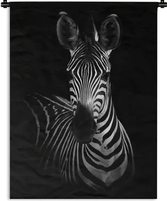 Produktbild von MuchoWow® Wandteppich Wandbehang Zebra - Schwarz - Weiß - Tiere 90x120 cm Tapisserie Dekoration Wandtuch - Wanddeko