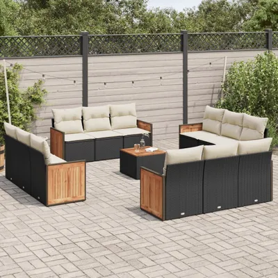 Produktbild von Design 13-tlg. Garten-Sofagarnitur mit Kissen Schwarz Poly Rattan, Gartenmöbel-Sets 2024 Neu