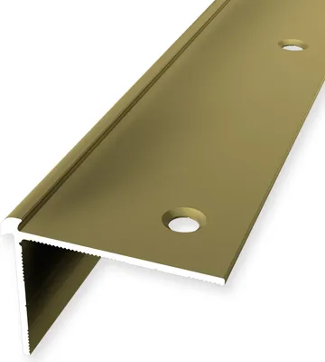 Produktbild von Treppenkantenprofil 29 x 39 x 2500 mm Winkelprofil Einfasshöhe 3 mm Aluminium Glatt Doppelt Versetzt Versenkt Gebohrt Gold Küberit