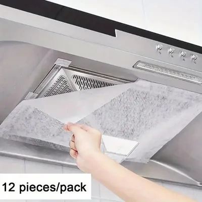 Image de Lot de 12 filtres jetables pour hotte aspirante - Papier filtre à graisse - Filtre en tissu non tissé - Filtre à huile - Filtre universel