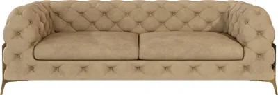 Produktbild von S-STYLE MÖBEL - Chesterfield Sofa 3-Sitzer Nova mit Goldene Metall Füßen aus Beige Samtstoff, B/T/H: 225 cm/ 100 cm/ 75 cm