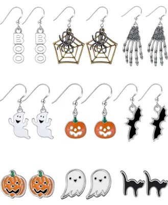 Produktbild von 9 Paare Halloween Ohrstecker Halloween Tropfen Baumeln Ohrringe Kürbis Schwarz K