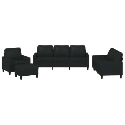 Produktbild von 4-tlg. Sofagarnitur mit Kissen Schwarz Kunstleder