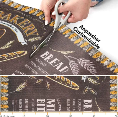 Produktbild von Läufer Küchenläufer Flurläufer Teppichläufer Textil SPRINTY Anthrazit Gebäck Brot Robust Breite 52cm Länge 120cm