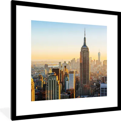 Produktbild von MuchoWow® Gerahmtes Poster Skyline von New York bei Sonnenuntergang mit dem Empire State Building 40x40 cm - Poster mit Schwarzem Bilderrahmen Wandposter Rahmen Foto Bilder - Poster - Plakat im Rahmen