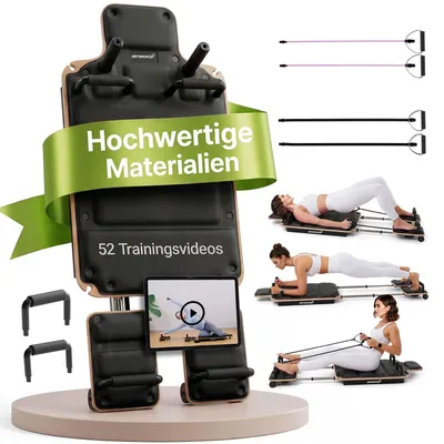 Produktbild von ARTSPORT® Pilates Board Movea Schwarz - Heimtrainer aus Birkenholz & Aluminium, Fitnessgerät, belastbar 200 kg