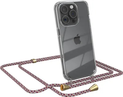Produktbild von EAZY CASE Handykette kompatibel mit Apple iPhone 15 Pro, Handyhülle mit Umhängeband, Handykordel, Schutzhülle Clear, Band in Rot