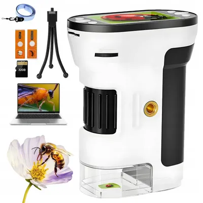 Image de Microscope numérique - Microscope pour enfants - Écran LED de 5 cm - Grossissement de 200 à 1000x - 3 en 1 - Portable - Photo/Vidéo - Éclairage LED