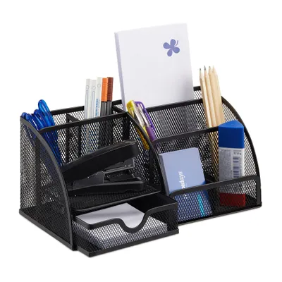 Produktbild von relaxdays Schreibtisch-Organizer schwarz Metall 6 Fächer 27,5 x 14,0 x 12,5 cm