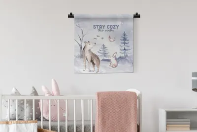 Produktbild von MuchoWow® Wandteppich Wandbehang Winter - Schnee - Zitat 60x60 cm Tapisserie Dekoration Wandtuch - Dekorationen - Wand Decke