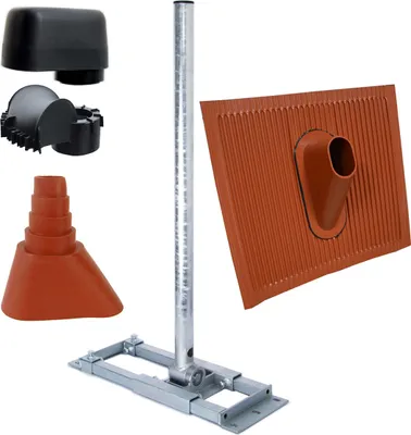 Produktbild von PremiumX DELUXE X90-60 Dachsparrenhalter 90cm Ø 60mm Mast ALU-Ziegel Tülle Rot Kappe