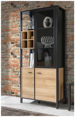 Vitrine HIGH ROCK 3-trg. offene Fächer in Riviera Eiche Optik Schwarz