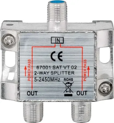 Produktbild von ViVanco™48/11 01, Kabelsplitter, 75 Ohm, 5 - 2400 MHz, Silber, 7 dB, 1 Stück(e)