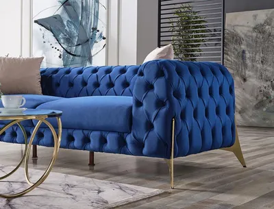 Immagine prodotto di Soggiorno di design divano divano 3 posti chesterfield blu tessile di alta qualità