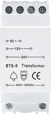 Produktbild von BT8-8 Klingeltrafo 8/12V/24V – kompatibel mit Ring und anderen Klingelsystemen, DIN-Schienenmontage, Klingeltrafo Schutzgerät