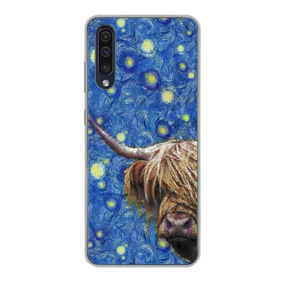 Produktbild von MuchoWow® Handyhülle Schutzhülle Hülle für Samsung Galaxy A30s Sternennacht - Van Gogh - Schottischer Highlander Silikon Softcase Handy Hülle - Karteninhaber