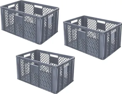 Produktbild von 3x Eurobehälter duchbrochen/Stapelkorb, Industriequalität, LxBxH 600 x 400 x 320 mm, grau