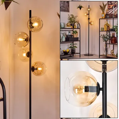 Produktbild von Cesaro Stehlampe aus Metall/Glas in Schwarz/Bernstein/Klar, Retro-Design