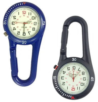 Produktbild von AXVRAV 2 Stück Taschenuhr mit Karabiner, wasserdichte Karabineruhr Karabineruhren, Clip-On Uhr Schwesternuhr, Leuchtendes Analog Quarz Uhr für Ärzte Radfahrer Kletterer Rucksack