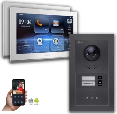 Image de Interphone vidéo IP Goliath : 10 pouces pour maison bifamiliale, écran, anthracite  : 10 pouces blanc : 4 ports POE : raccordement par boîtier encastré : 4 ports POE Couleur de l'écran : 10 pouces blanc Montage : boîtier encastré