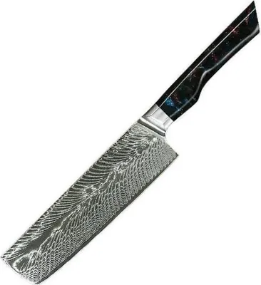 Produktbild von Damast Küchenmesser Yoru Nakiri - Eleganz in Rot und Blau KP37403