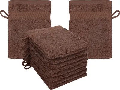 Produktbild von Betz 10 Stück Waschhandschuhe 16x21 cm PREMIUM 100% Baumwolle  Farbe: nussbraun
