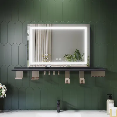 Obrázok produktu pre Kúpeľňové zrkadlo SONNI 70 x 50 cm, trojfarebné, stmievateľné, RA90, proti zahmlievaniu, s multifunkčnou poličkou