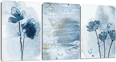 Produktbild von Tagesartikel- Leinwandfoto Abstract - 3-teilige Wanddekoration - Blau/Goldene Aquarellmalerei - Modern Art Printing - 30 x 40 cm - Massiv Holzrahmen
