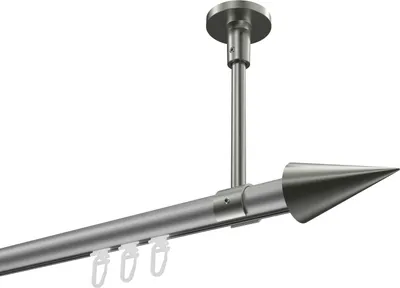 Produktbild von Interdeco Innenlaufstange / Gardinenstange mit Innenlauf Silbergrau / Edelstahl-Optik, Typ Sonette Savio (Kegel) Deckenmontage, 20 mm Ø 1-läufig, 140 cm