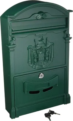 Image de Boîte aux lettres murale en aluminium moulé, de couleur verte, dimensions : 26 x 9 x 41 cm