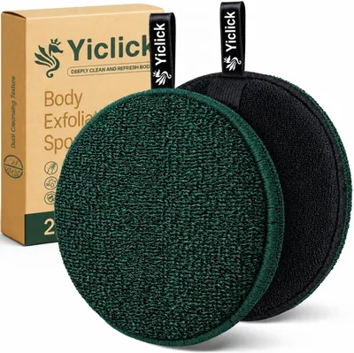 Productafbeelding van Exfoliërende bodyscrubber (2 stuks), body exfoliator scrubber, exfoliërende spons voor douchebad, doucheluffa lufa met handvat