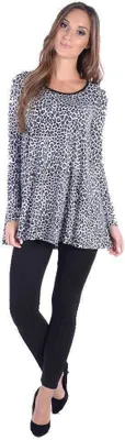 Produktbild von Damen Tunika Shirt Langarm Locker im Animal-Look; Grau S/M