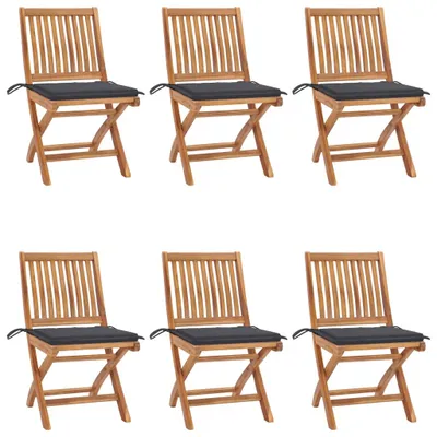 Image de Chaises pliables de jardin avec coussins lot de 6 Bois de teck