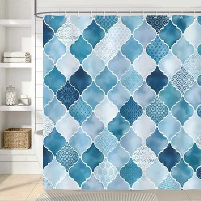 Imagen del producto de Cortina de ducha geométrica, 180x180 cm, color turquesa