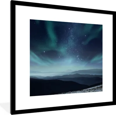 Produktbild von MuchoWow® MuchoWow® Gerahmtes Poster Nordlichter - Sterne - Berg - Nacht 40x40 cm - Poster mit zchwarzem Bilderrahmen - Poster - Plakat im Rahmen