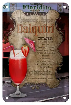 Produktbild von Blechschild Rezept 12x18cm Daiquiri Zutaten Limettensaft