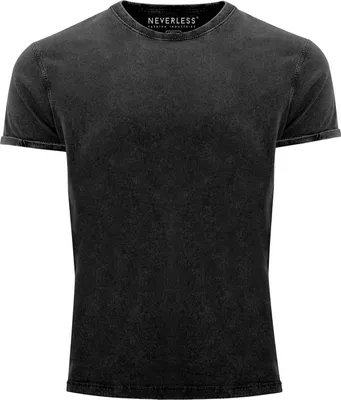 Produktbild von Cooles Angesagtes Herren T-Shirt Vintage Shirt Basic ohne Aufdruck Used Look Slim Fit Neverless® schwarz L
