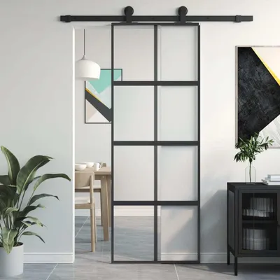 Zdjęcie produktu dla vidaXL Drzwi przesuwne czarne 76x205 cm szkło hartowane i aluminium