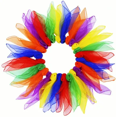 Produktbild von 24 Stück Jongliertücher Tanz Tücher Jonglier Schals Gymnastiktücher für Kindergarten Kindershow Bauchtanz, 60 x 60 cm (24er Tanztücher)