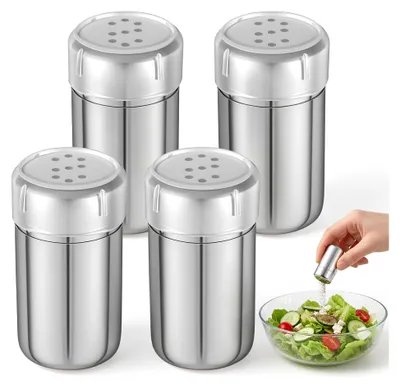 Produktbild von 4er Set Mini Salzstreuer – Tragbare, auslaufsichere Gewürzbehälter aus Edelstahl für Reisen, Camping und Picknick