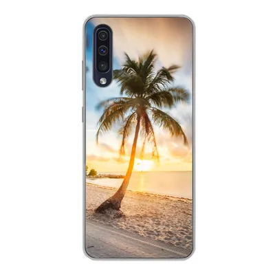 Produktbild von MuchoWow® Handyhülle Schutzhülle Hülle für Samsung Galaxy A30s Sonnenuntergang - Strand - Palme Silikon Softcase Handy Hülle - Karteninhaber